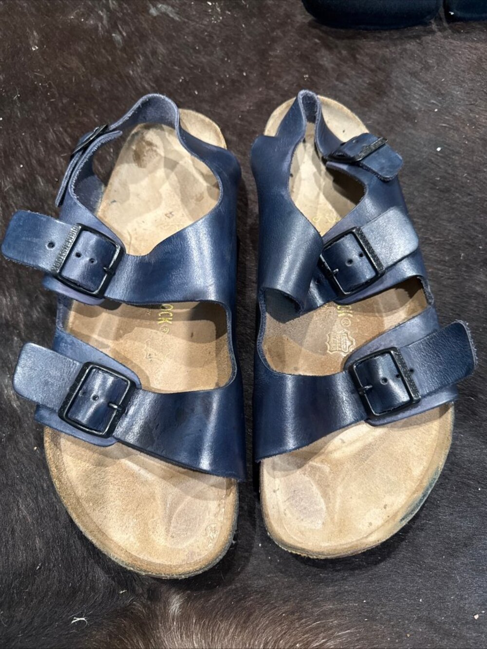 Birkenstock US Size 12 Eu 45 Milano Slingback Oiled Leather Sandal Dark Blue